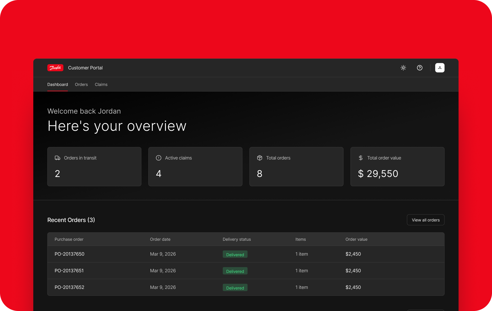 Danfoss customer portal dashboard
